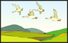 Geese Flying Over Landscape Clip Art